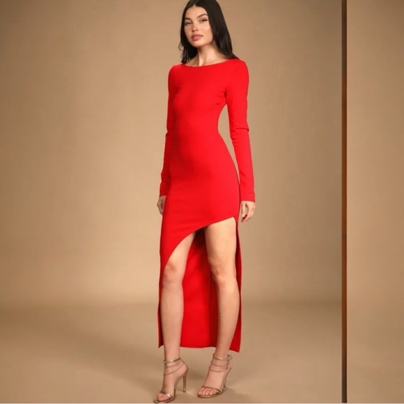 Lulus Dreaming About You Red Long Sleeve Maxi Dress Sz L - Picture 2 of 13